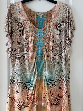 One World Live and Let Live Paisley Floral Embellished Blouse 1X